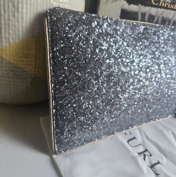 Furla Silver Rose Gold Glitter Wristlet Clutch Bag With Tags And Dustbag - Picture 3 of 12